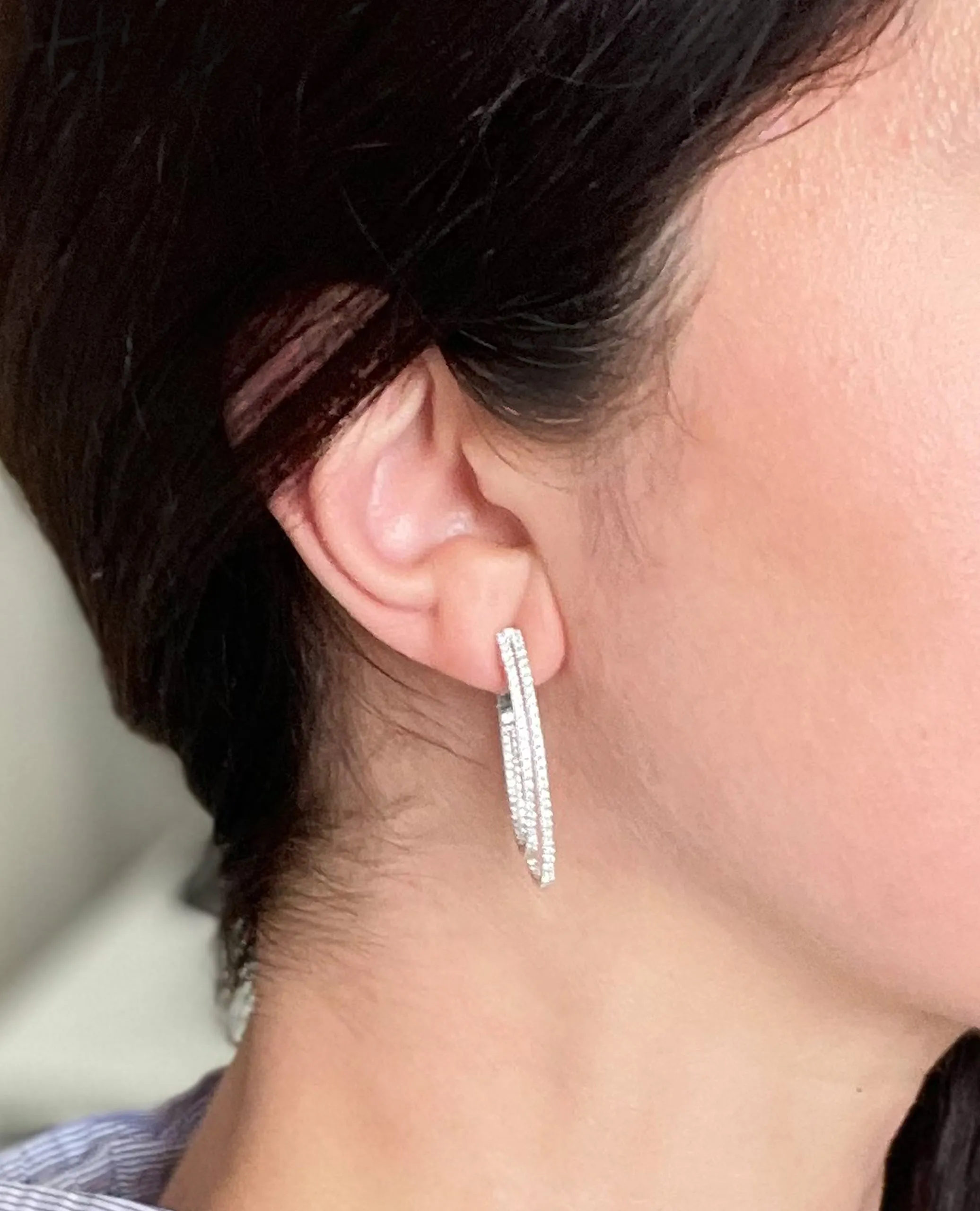14K White Gold Double Hoop Diamond Earrings