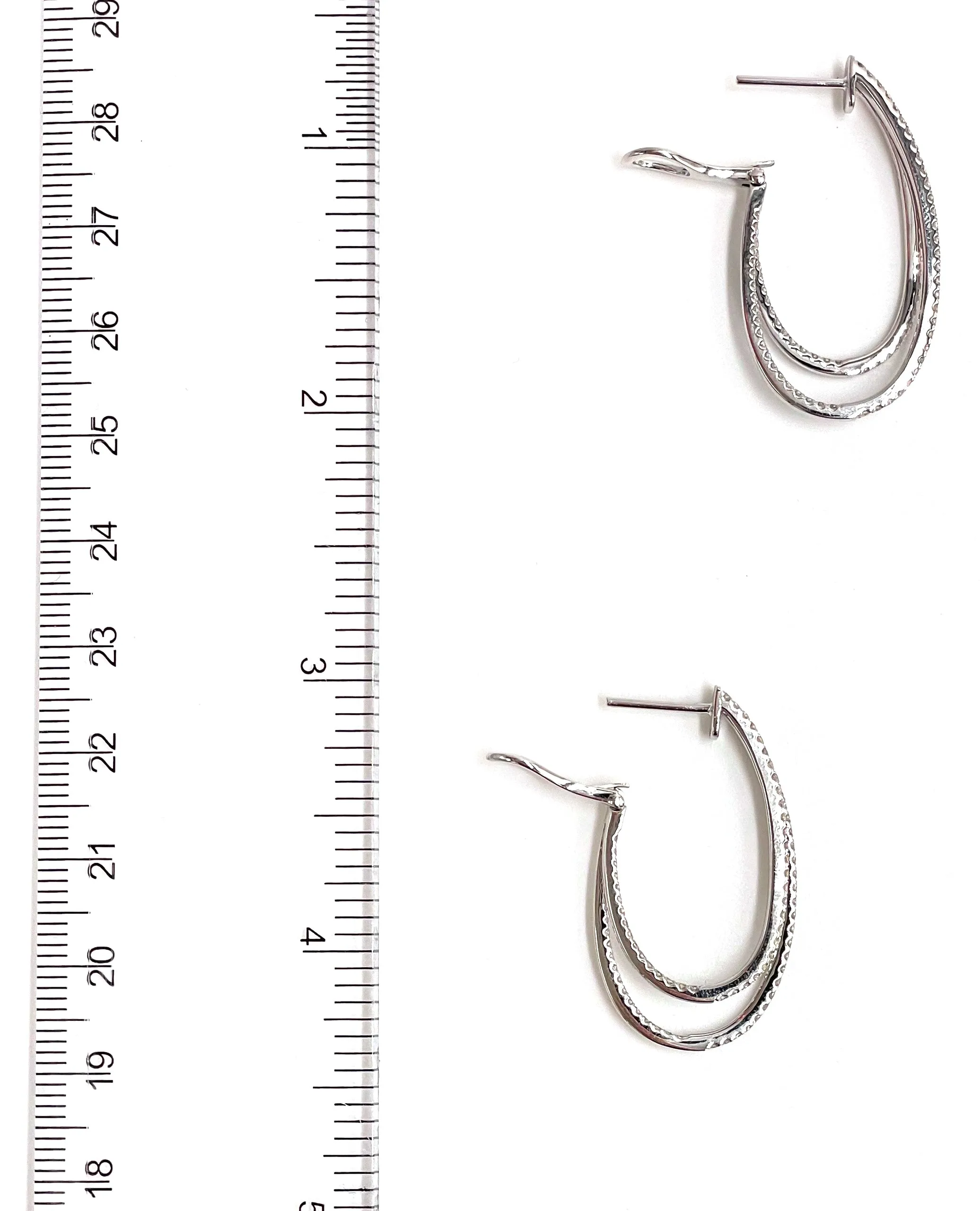 14K White Gold Double Hoop Diamond Earrings