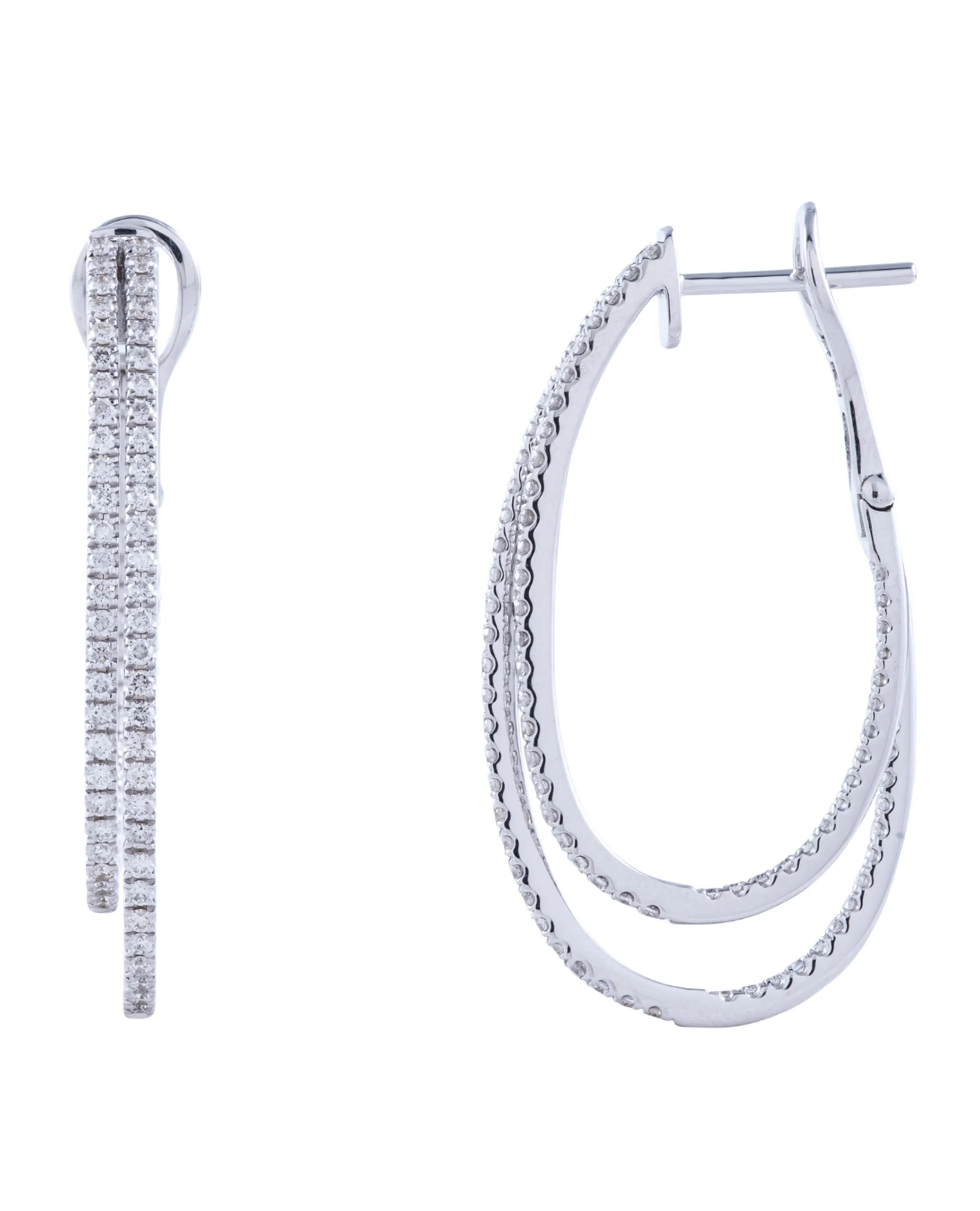 14K White Gold Double Hoop Diamond Earrings