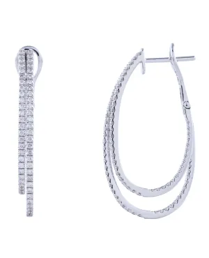 14K White Gold Double Hoop Diamond Earrings