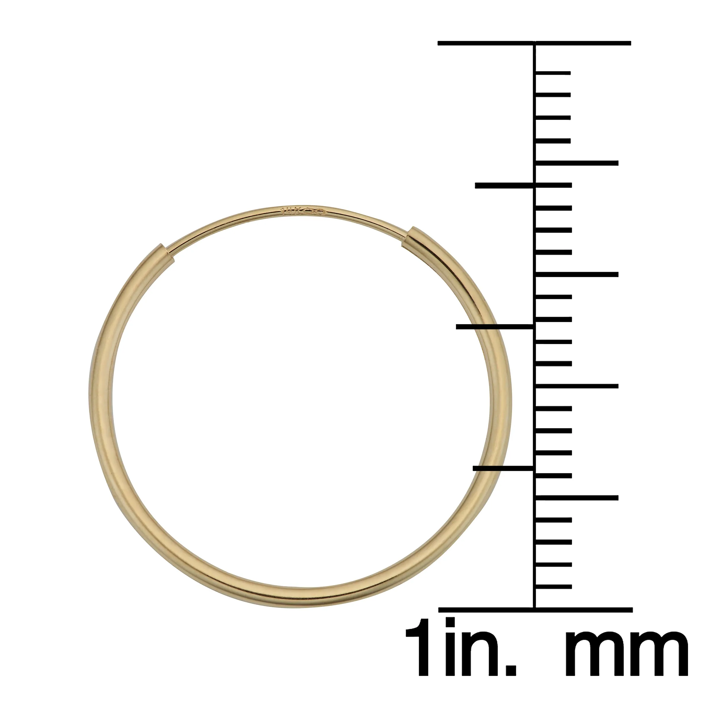 14k Yellow Gold 1mm Thick 18mm Round Tube Endless Hoop Earrings