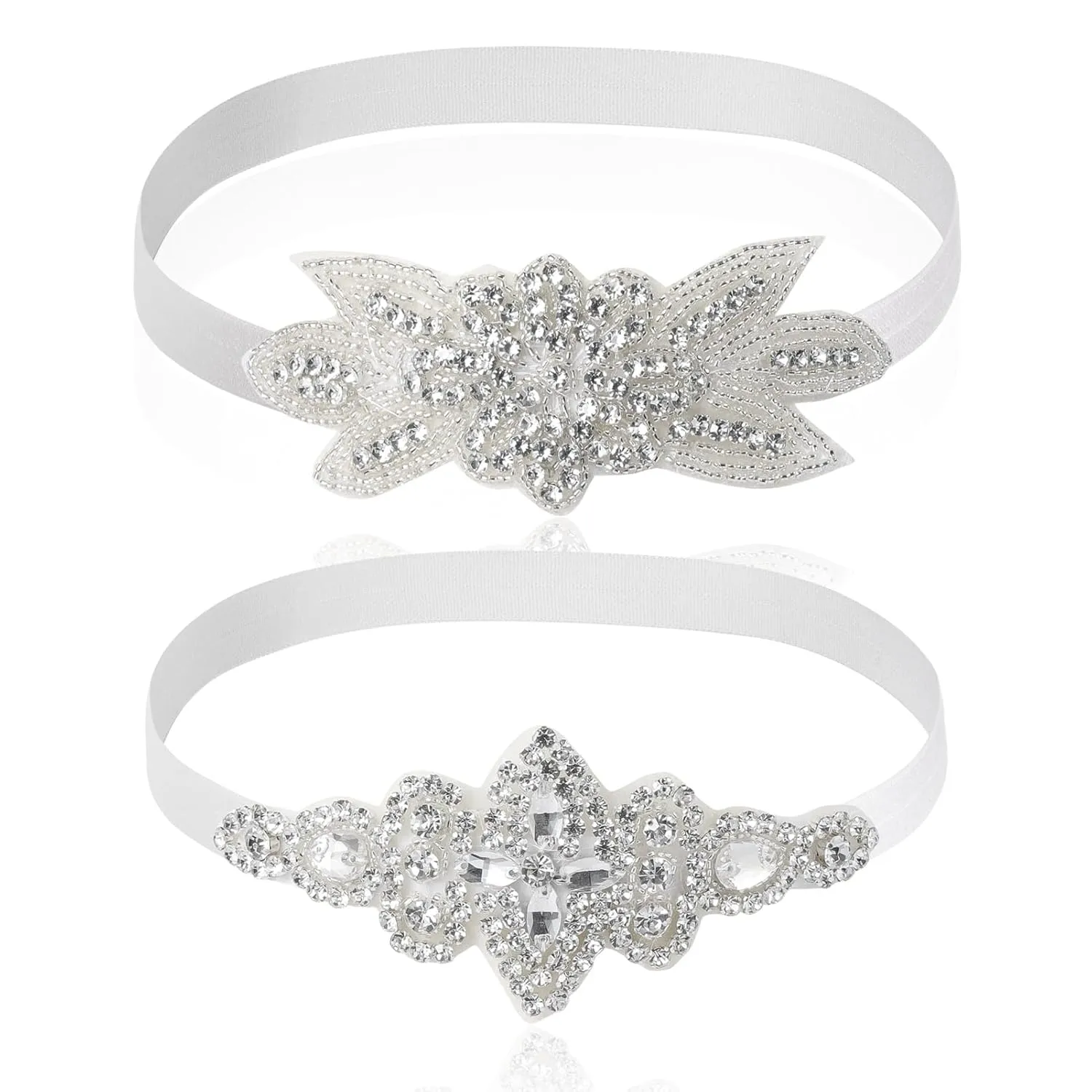 2 Pcs Baby Girls Baptism Christening Headbands Newborn Infant Toddlers Flower Crown Lace Bow Hairband (Cross Rhinestone)