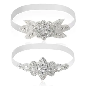 2 Pcs Baby Girls Baptism Christening Headbands Newborn Infant Toddlers Flower Crown Lace Bow Hairband (Cross Rhinestone)