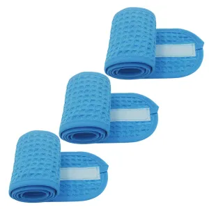 (3 Pack) Adjustable Terry Waffle Sweat-Absorbent Spa Headbands with Magic Tape for Makeup, Washing, Shower, Yoga, and Sports (Blue)