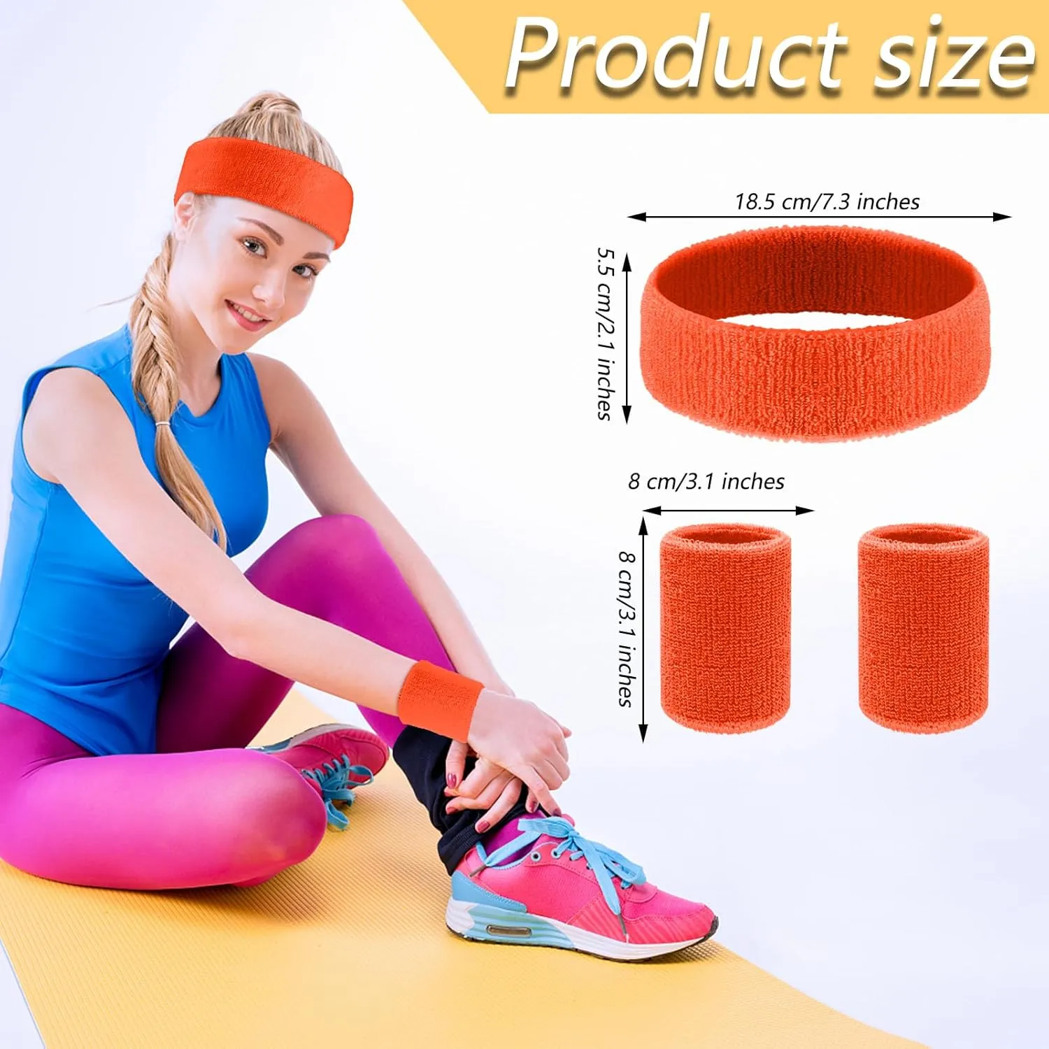 30 Pcs Sweatbands Wristbands Set Absorbent Terry Cloth Headbands Wristbands Neon Color Striped 80s Athletic Sweatbands for Sports Gym Exercise