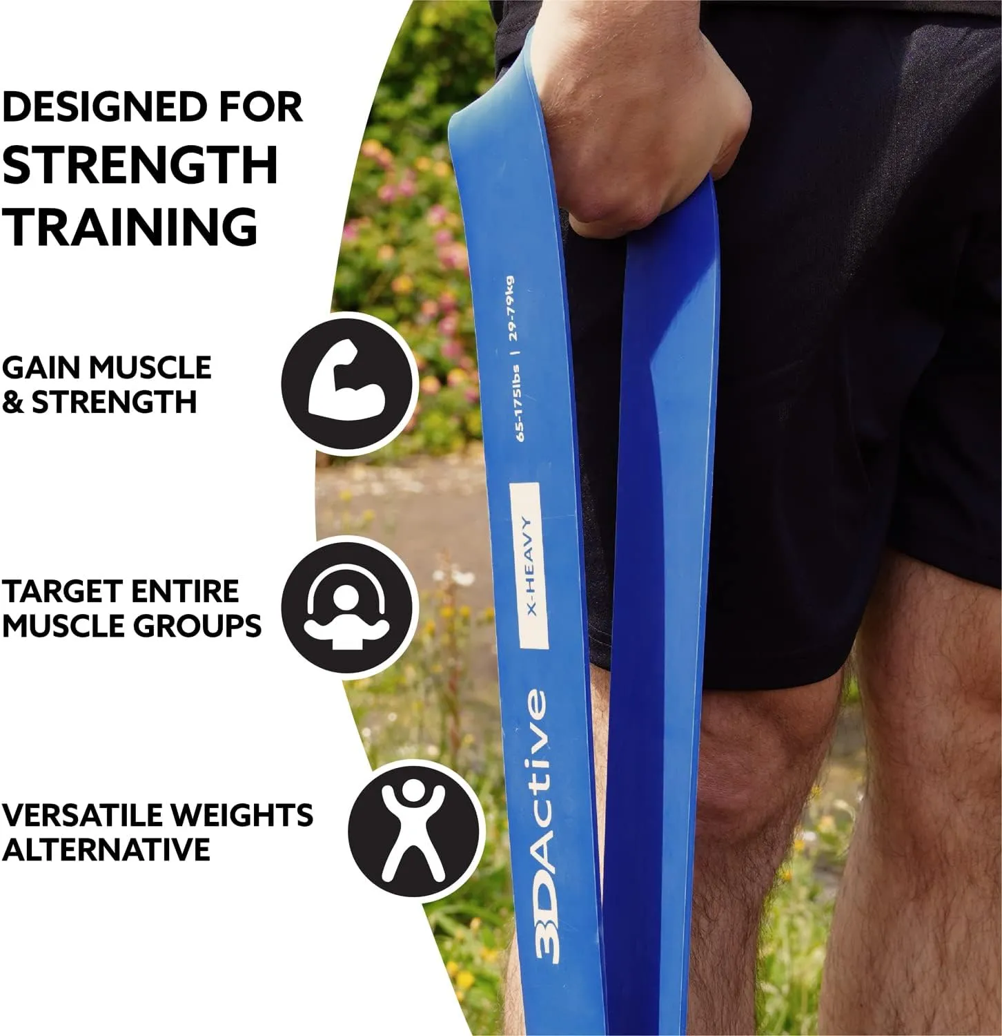 3DActive Pull Up Assist Band - Resistance Band for Strength Training, Powerlifting, Body Stretching, Crossfit - Exercise Guide Included.