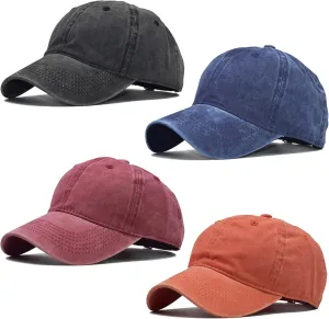 4 Pack Distressed Baseball Cap Adjustable Twill Vintage Washed Blanks Baseball Hat Plain Retro Dad Hat for Men Women