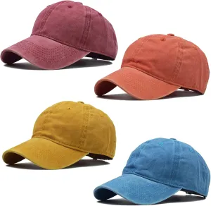 4 Pack Distressed Baseball Cap Adjustable Twill Vintage Washed Blanks Baseball Hat Plain Retro Dad Hat for Men Women