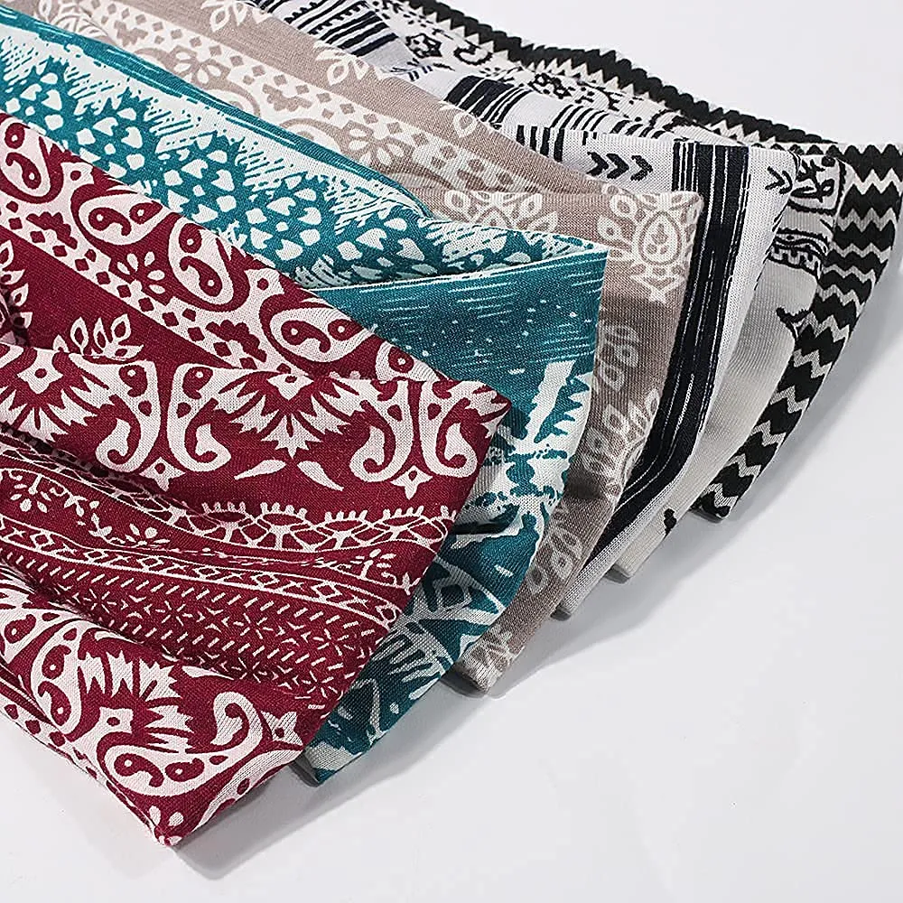 6 Pack Wide Boho Headbands for Women - Soft Yoga Elastic Hair Bands for Girls Workout Running Sport Headwrap Non-slip Breathable (Patterned)