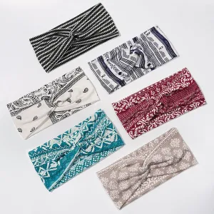 6 Pack Wide Boho Headbands for Women - Soft Yoga Elastic Hair Bands for Girls Workout Running Sport Headwrap Non-slip Breathable (Patterned)