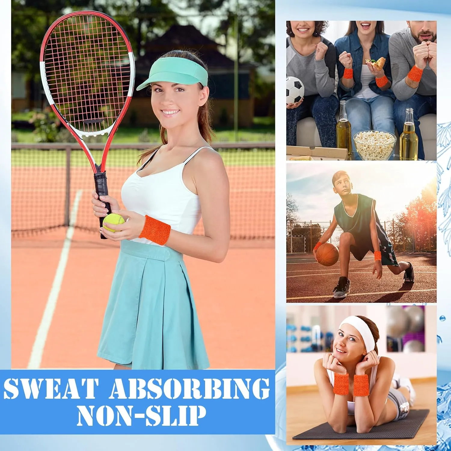 6 Pcs Sports Wristbands Sports Absorbent Wristband Wrist Athletic Sweat Bands