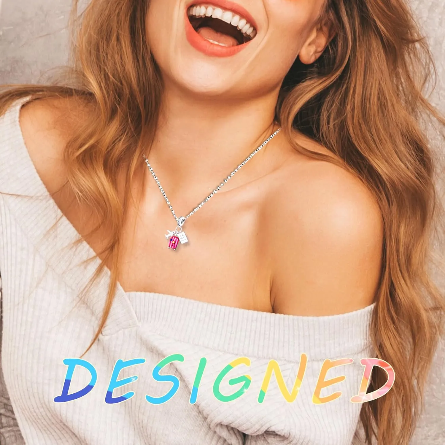 925 Sterling Silver Charms Beads for Bracelets Necklaces, Airplane Passport Sister Heart Coffee Music Book Travel Pendant, Pink Color Cute Animal Jewelry Graduation Birth Gifts for Women Men