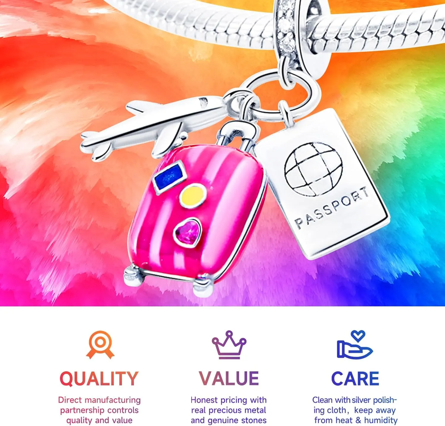 925 Sterling Silver Charms Beads for Bracelets Necklaces, Airplane Passport Sister Heart Coffee Music Book Travel Pendant, Pink Color Cute Animal Jewelry Graduation Birth Gifts for Women Men