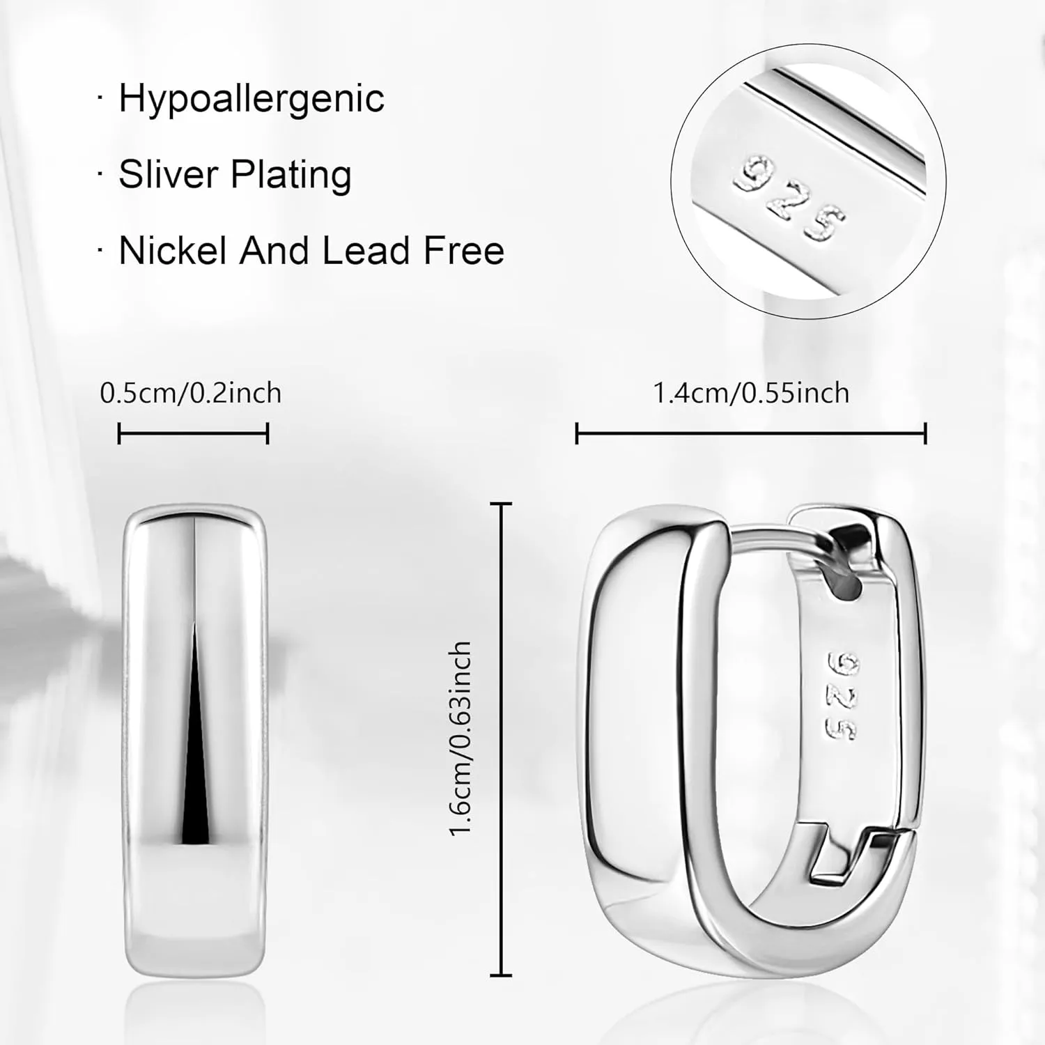 925 Sterling Silver Earrings Small Chunky Silver Earrings for Women Trendy Small Hoop Earrings Silver Hypoallergenic Earrings Small Thick Huggie Hoops Earrings for Jewelry Gifts