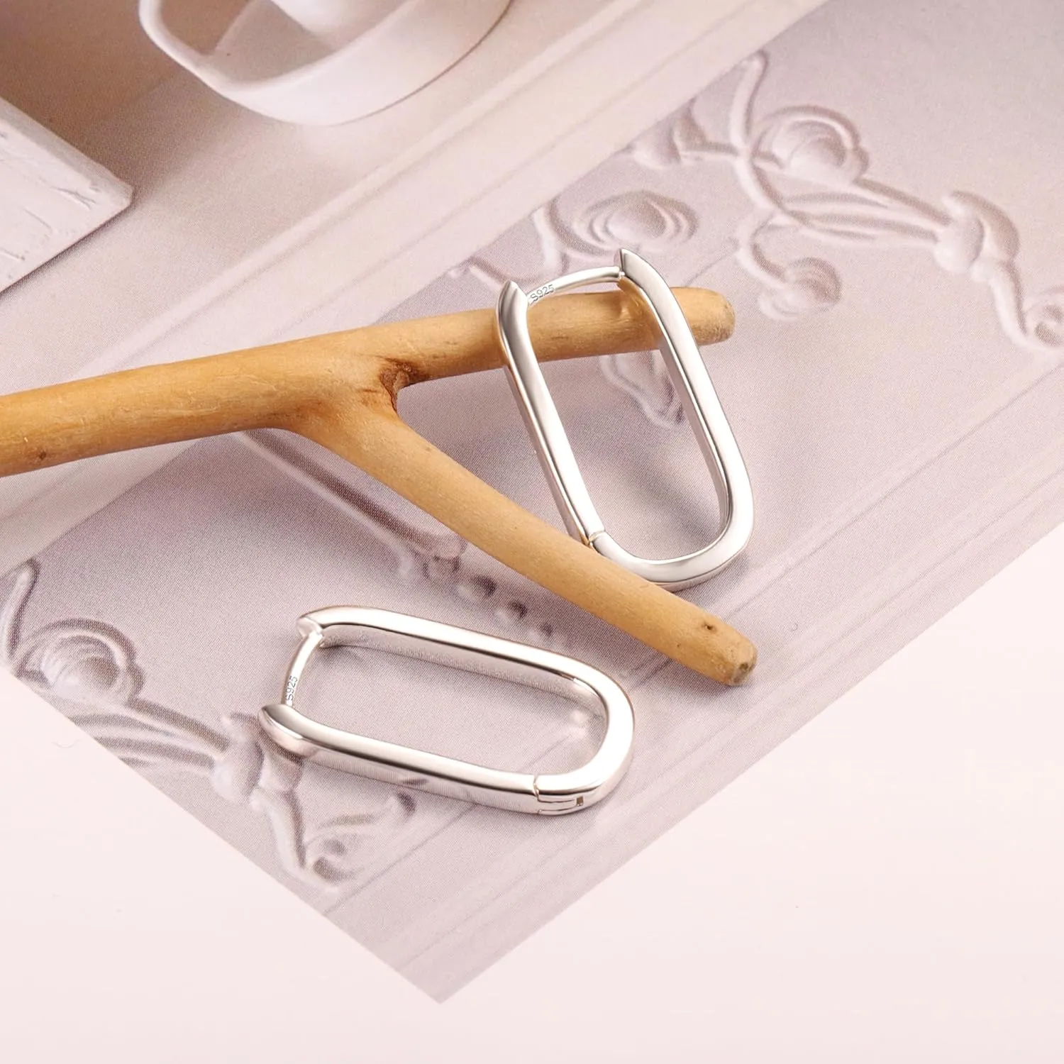925 Sterling Silver Hoop Earrings for Women Trendy Small Square Hypoallergenic 14K Gold Plated Hoop Earrings Geometric Minimalist Rectangle Hoops Earrings