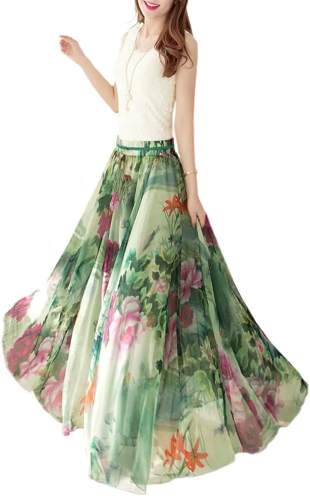 Afibi Women Full/Ankle Length Blending Maxi Chiffon Long Skirt Beach Skirt