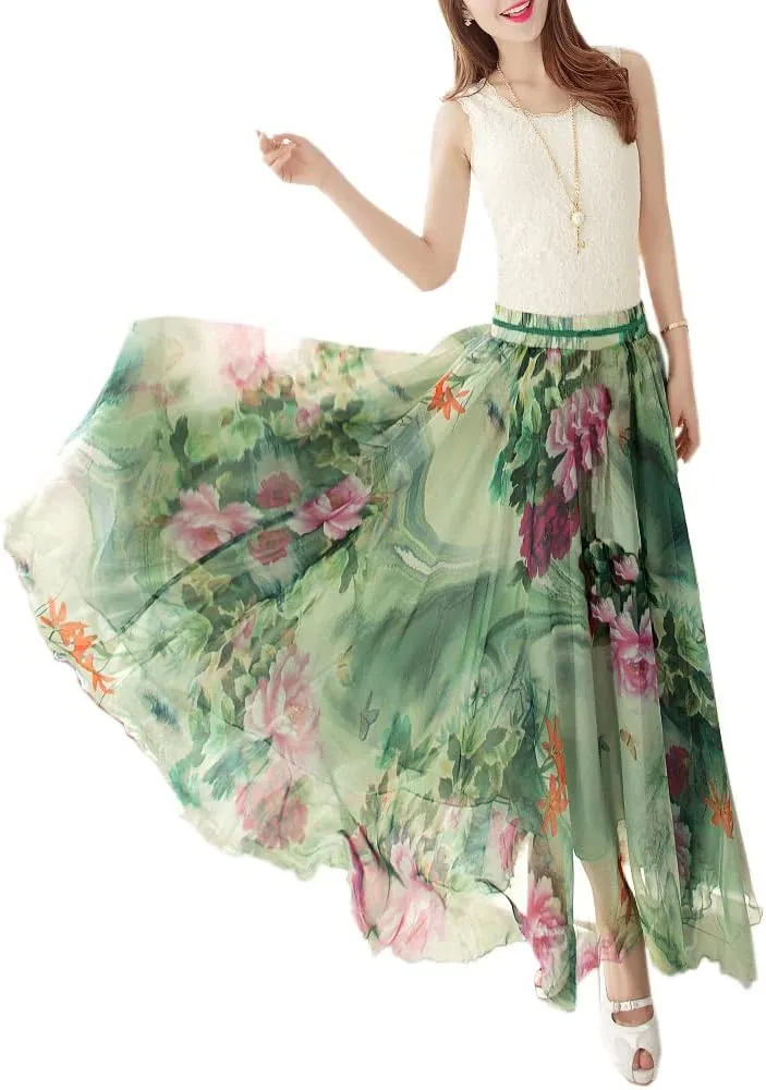 Afibi Women Full/Ankle Length Blending Maxi Chiffon Long Skirt Beach Skirt