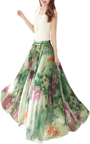 Afibi Women Full/Ankle Length Blending Maxi Chiffon Long Skirt Beach Skirt