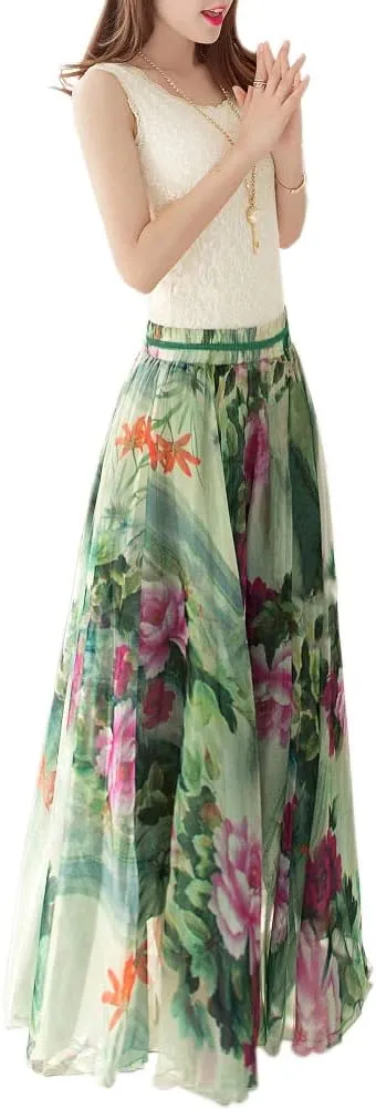 Afibi Women Full/Ankle Length Blending Maxi Chiffon Long Skirt Beach Skirt