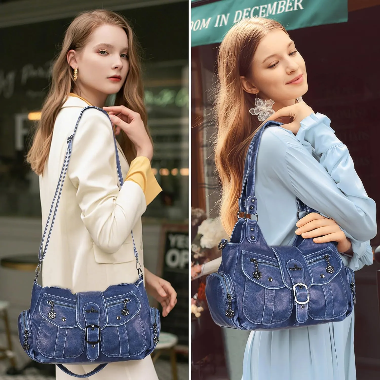 Angel Kiss Hobo Bags for Women Vegan Leather Shoulder Purses and Handbags Ladies Roomy Tote Bags Purse with Crossbody Strap