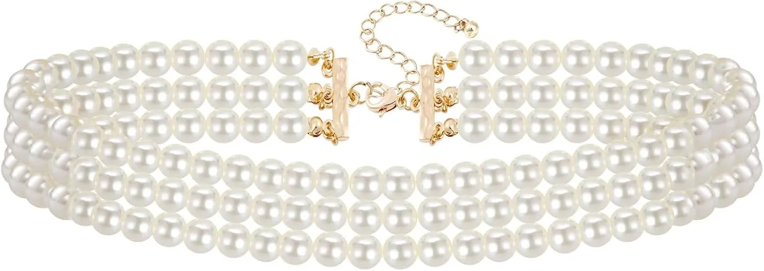 BABEYOND Long Pearl Choker Necklace - Faux Pearl Chain Necklace Pearl Jewelry Set for Women 20s Flapper Accessories