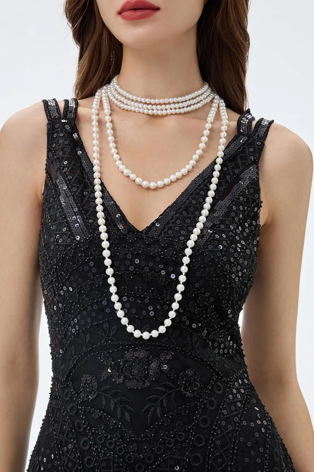 BABEYOND Long Pearl Choker Necklace - Faux Pearl Chain Necklace Pearl Jewelry Set for Women 20s Flapper Accessories