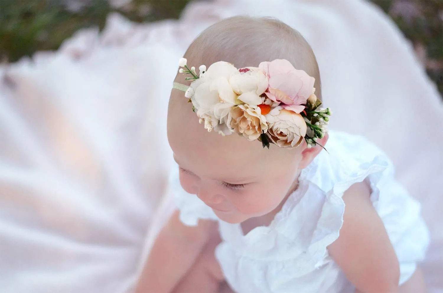 Baby Girl Floral Headbands- 3pcs Nylon Headband Handmade Flower Crown Elastic Hairband Newborn Toddler Hair Accessories Gifts for Girls 1-6 years old
