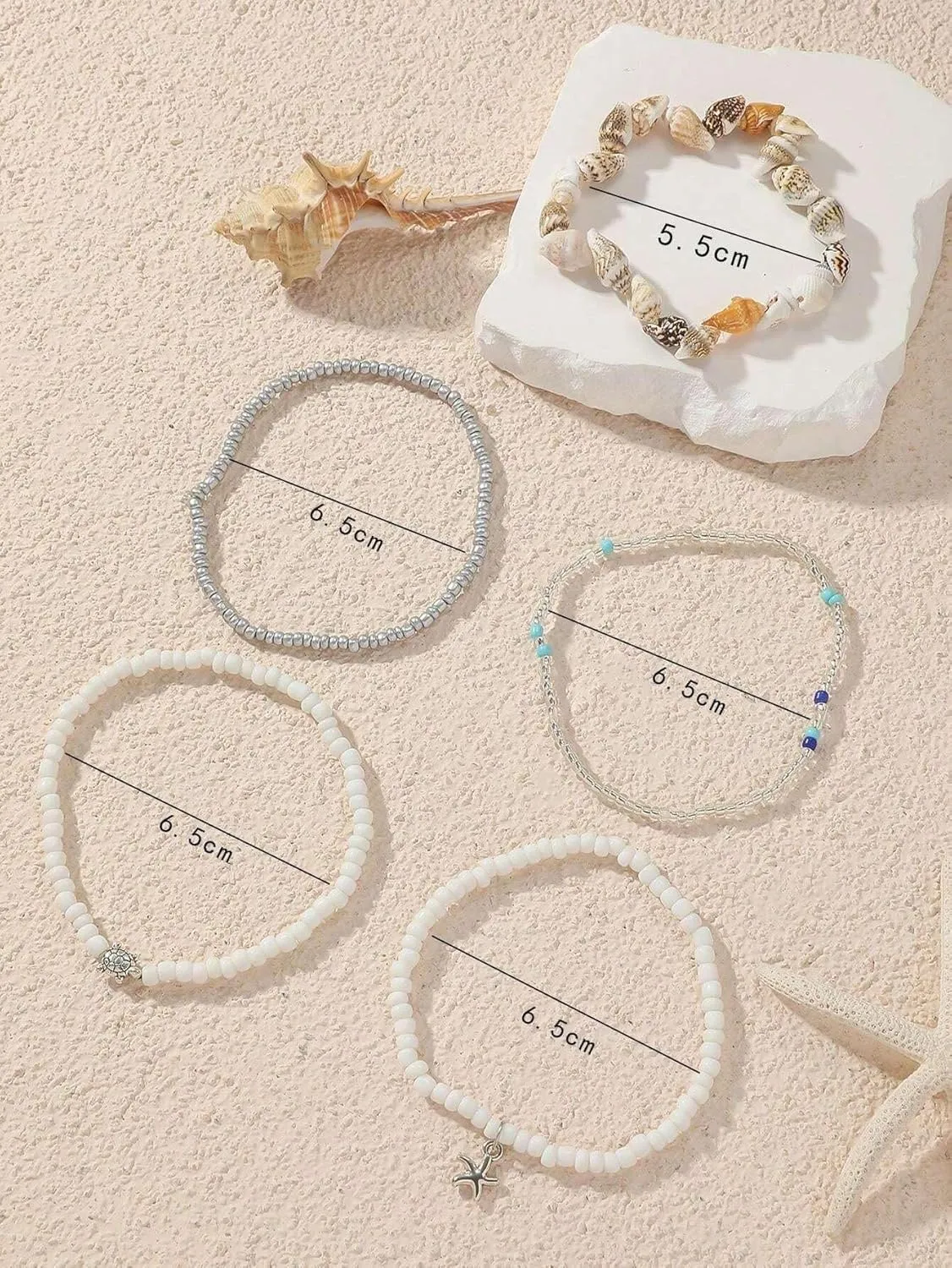 Bead Ankle Bracelets Set for Women, Adjustable Gold Boho Shell Anklet, Hawaiian Beach Seashell Pearl Disc Starfish Conch Foot Jewelry, Summer Fashion Gifts