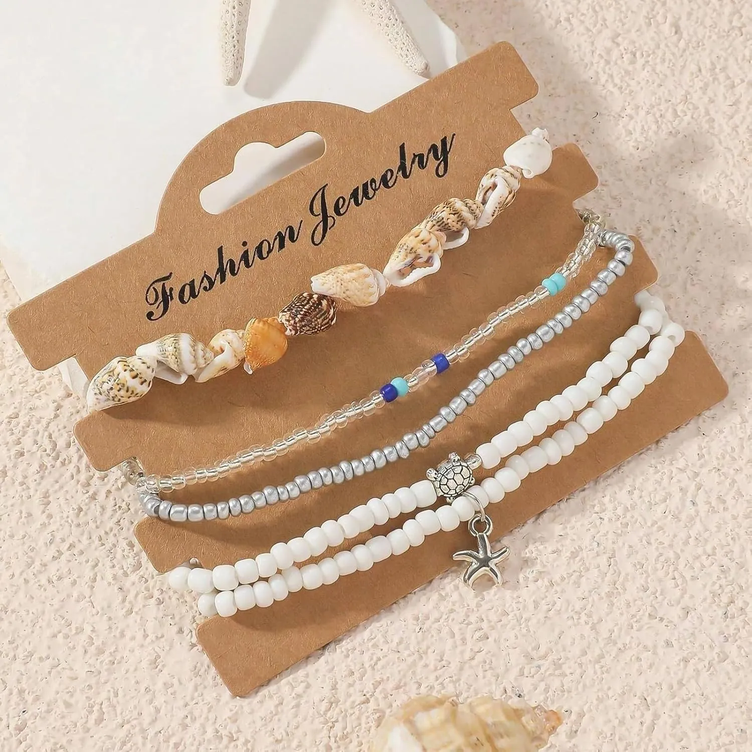 Bead Ankle Bracelets Set for Women, Adjustable Gold Boho Shell Anklet, Hawaiian Beach Seashell Pearl Disc Starfish Conch Foot Jewelry, Summer Fashion Gifts