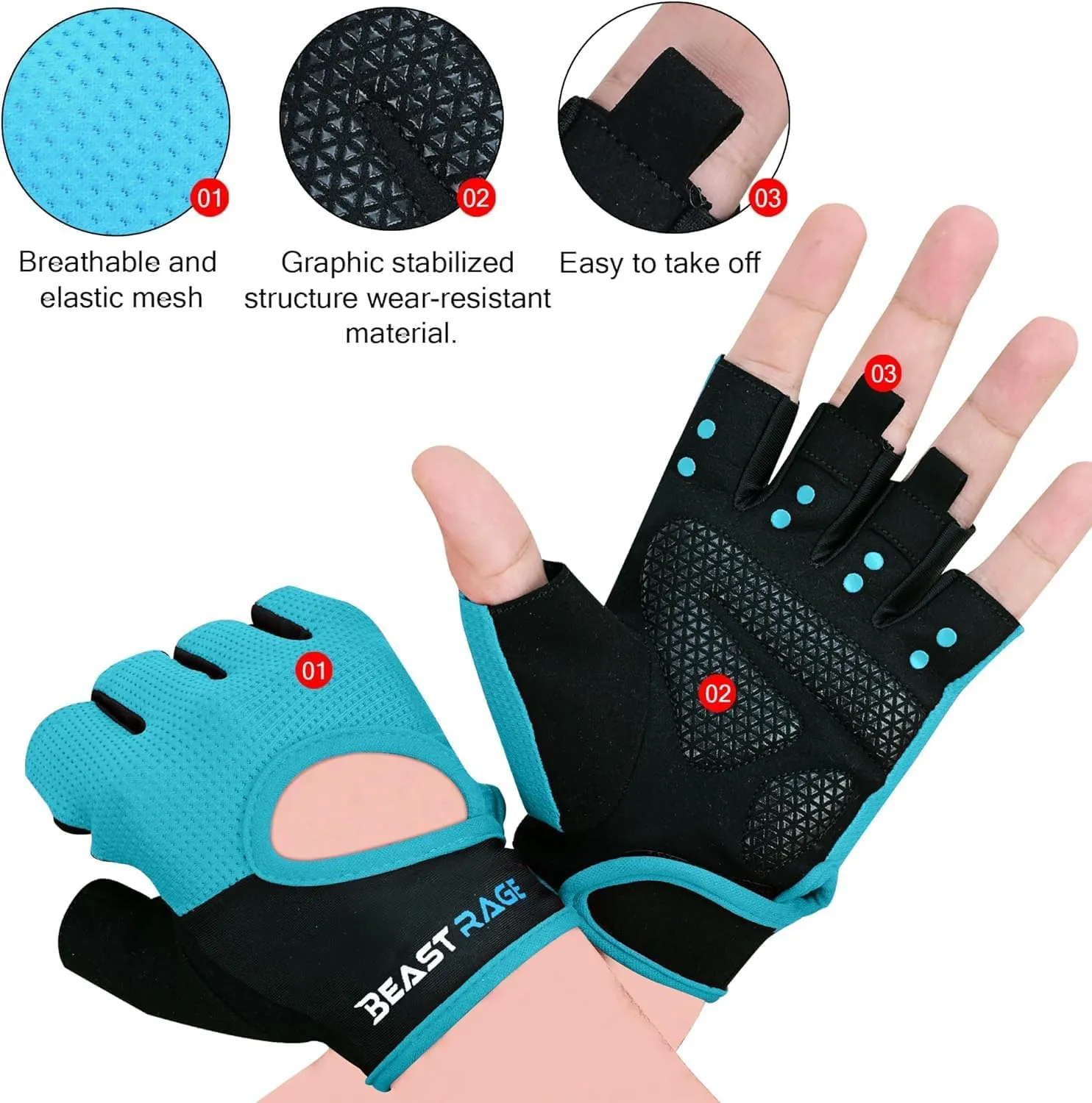 BEAST RAGE Workout Gloves for Men & Women - Fingerless Gym Gloves with Palm Protection, Breathable & Lightweight for Weightlifting, Cycling & Pull Up