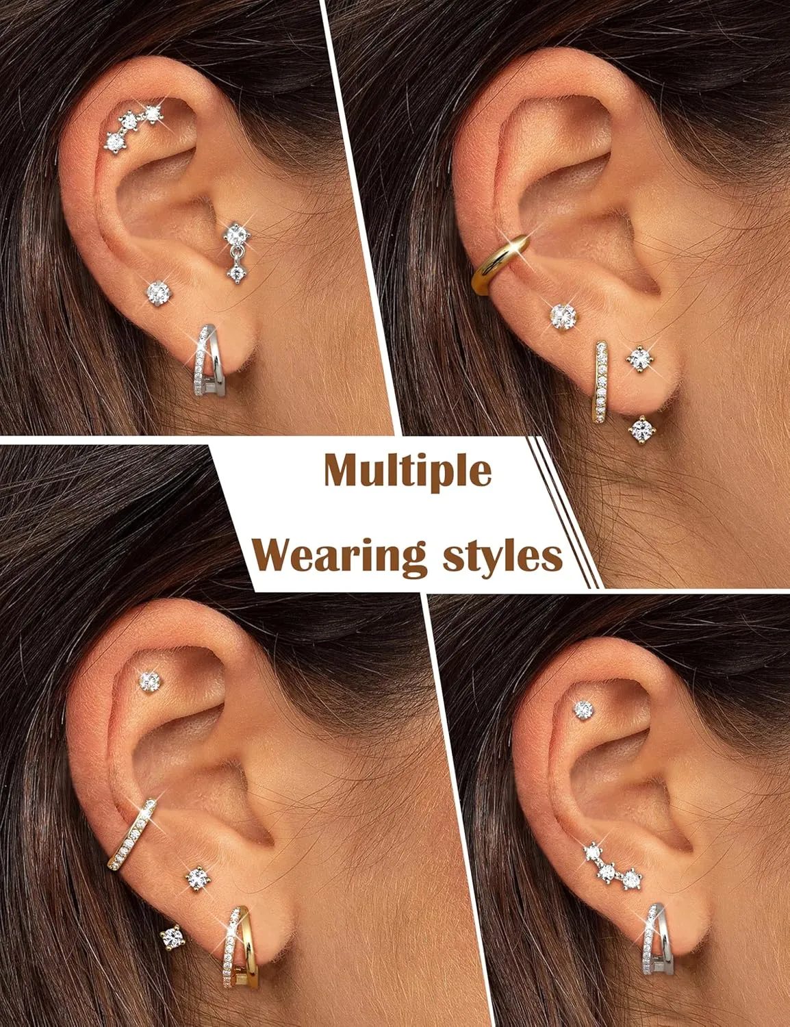 BESTEEL Small Stud Hoop Earrings for Women - 7 Pairs Hypoallergenic 14K Gold Plated Huggie Earring Sets for Multiple Piercing Dainty Earring Stacks Cute Silver Cartilage Jewelry Trendy Gifts