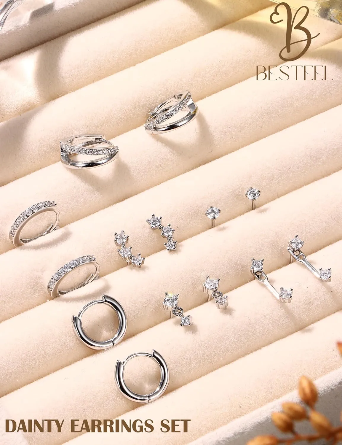 BESTEEL Small Stud Hoop Earrings for Women - 7 Pairs Hypoallergenic 14K Gold Plated Huggie Earring Sets for Multiple Piercing Dainty Earring Stacks Cute Silver Cartilage Jewelry Trendy Gifts