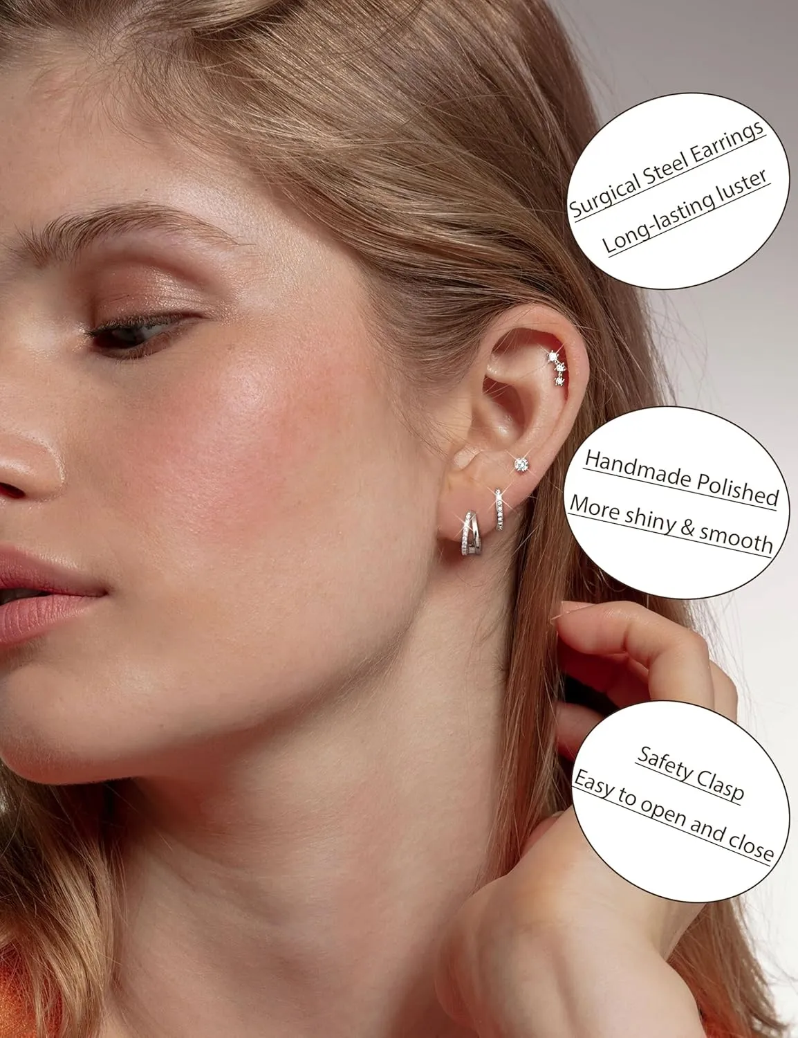 BESTEEL Small Stud Hoop Earrings for Women - 7 Pairs Hypoallergenic 14K Gold Plated Huggie Earring Sets for Multiple Piercing Dainty Earring Stacks Cute Silver Cartilage Jewelry Trendy Gifts