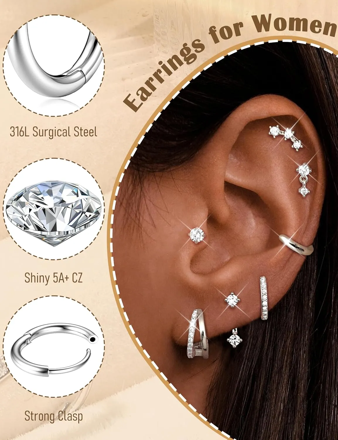 BESTEEL Small Stud Hoop Earrings for Women - 7 Pairs Hypoallergenic 14K Gold Plated Huggie Earring Sets for Multiple Piercing Dainty Earring Stacks Cute Silver Cartilage Jewelry Trendy Gifts
