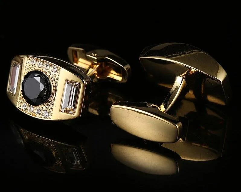 BLACK CRYSTAL GOLD CUFFLINKS