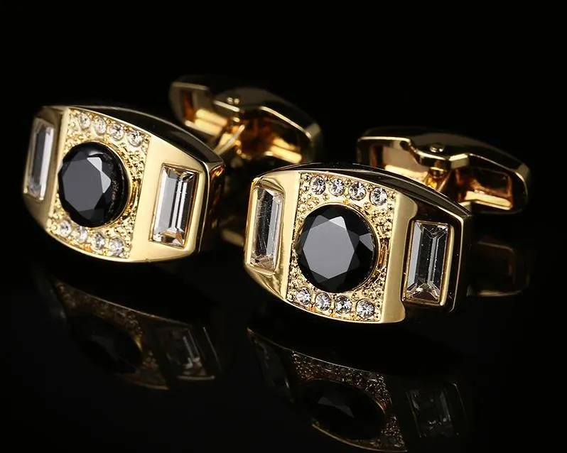 BLACK CRYSTAL GOLD CUFFLINKS