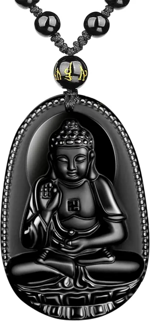Black Obsidian Necklace Talisman Amulet Protection Pendant with Adjustable Bead Chain Healing Crystal Stone Necklaces for Men Women
