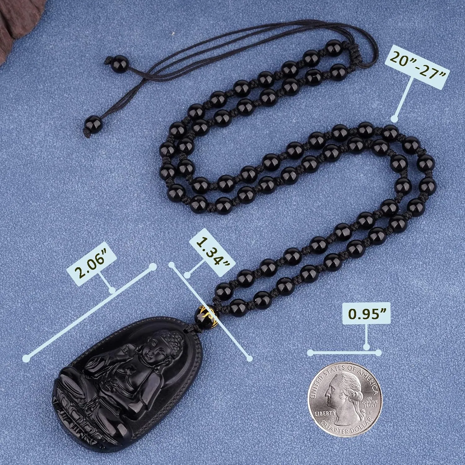 Black Obsidian Necklace Talisman Amulet Protection Pendant with Adjustable Bead Chain Healing Crystal Stone Necklaces for Men Women