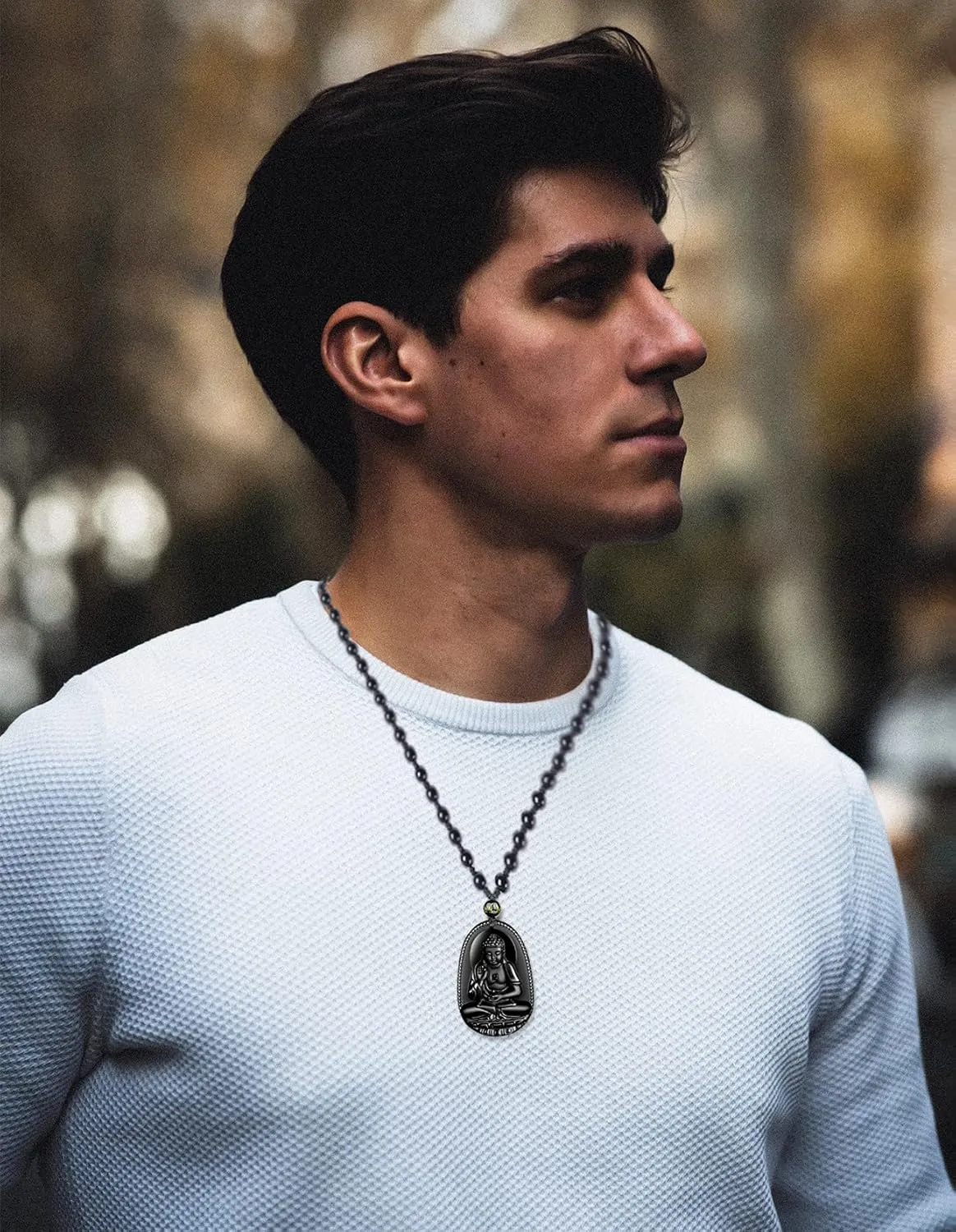 Black Obsidian Necklace Talisman Amulet Protection Pendant with Adjustable Bead Chain Healing Crystal Stone Necklaces for Men Women