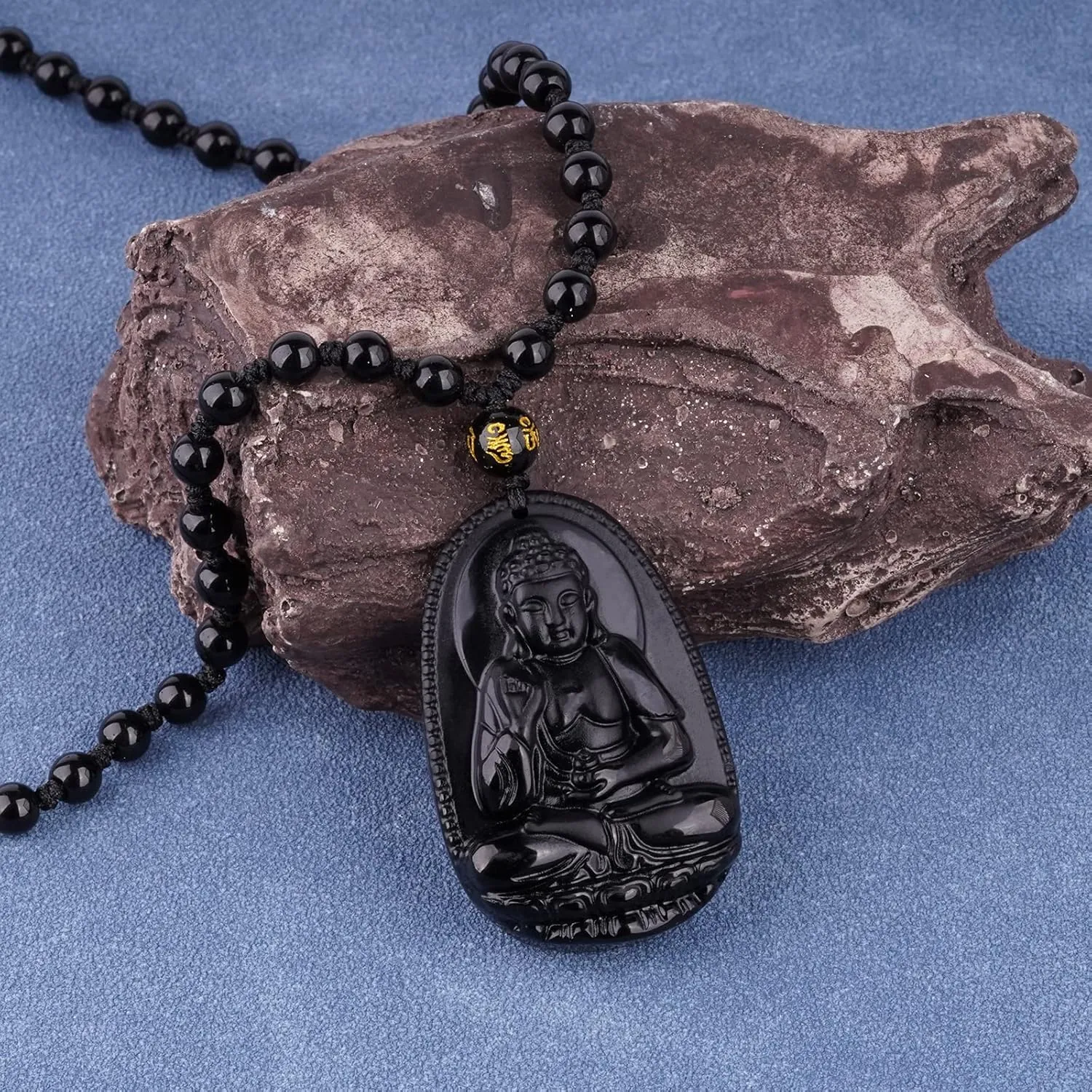 Black Obsidian Necklace Talisman Amulet Protection Pendant with Adjustable Bead Chain Healing Crystal Stone Necklaces for Men Women