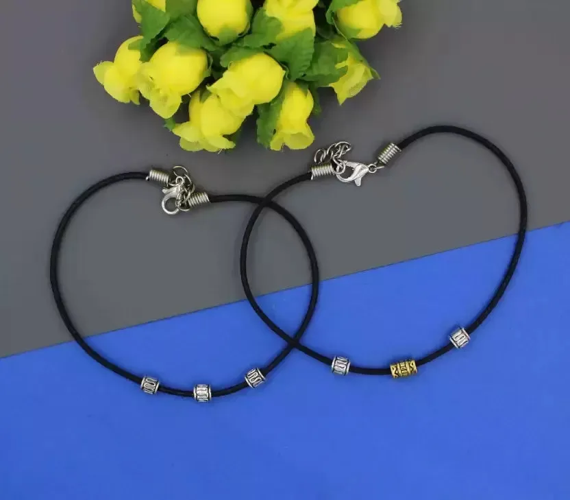 Black Thread ANKLET with Attached 3 Carving Square Metal Beads Cotton Dori Anklet (Pack of 2)