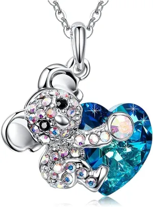 Blue Love Gemstone Bear Koala Crystal Animal Pendant for Women Jewelry Gifts
