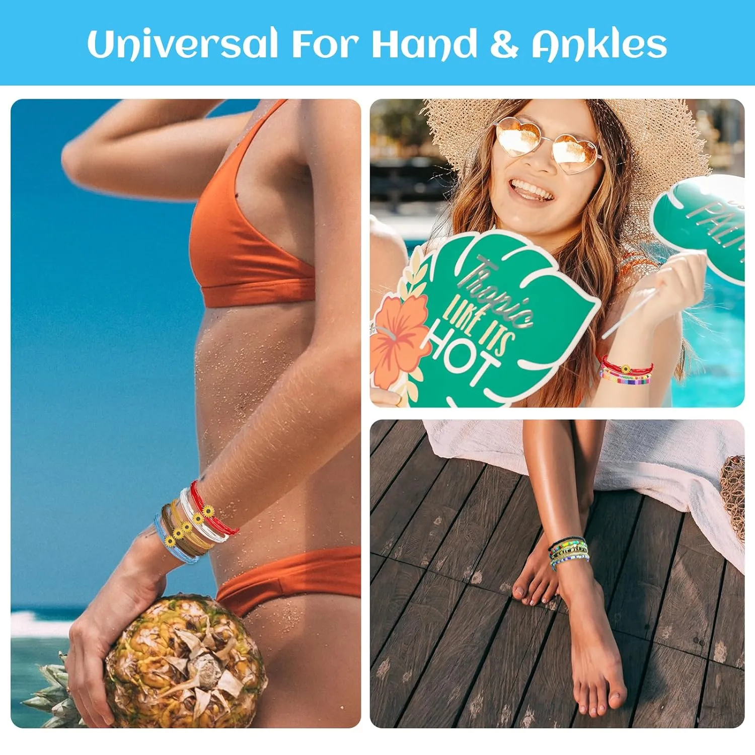 Boho Surfer Beach Bracelet Ankle Adjustable Beaded Anklets, Handmade Hippie Braided Bracelets Waterproof, String Rope Ankle Bracelets for Men Women (Boho Flower 2)