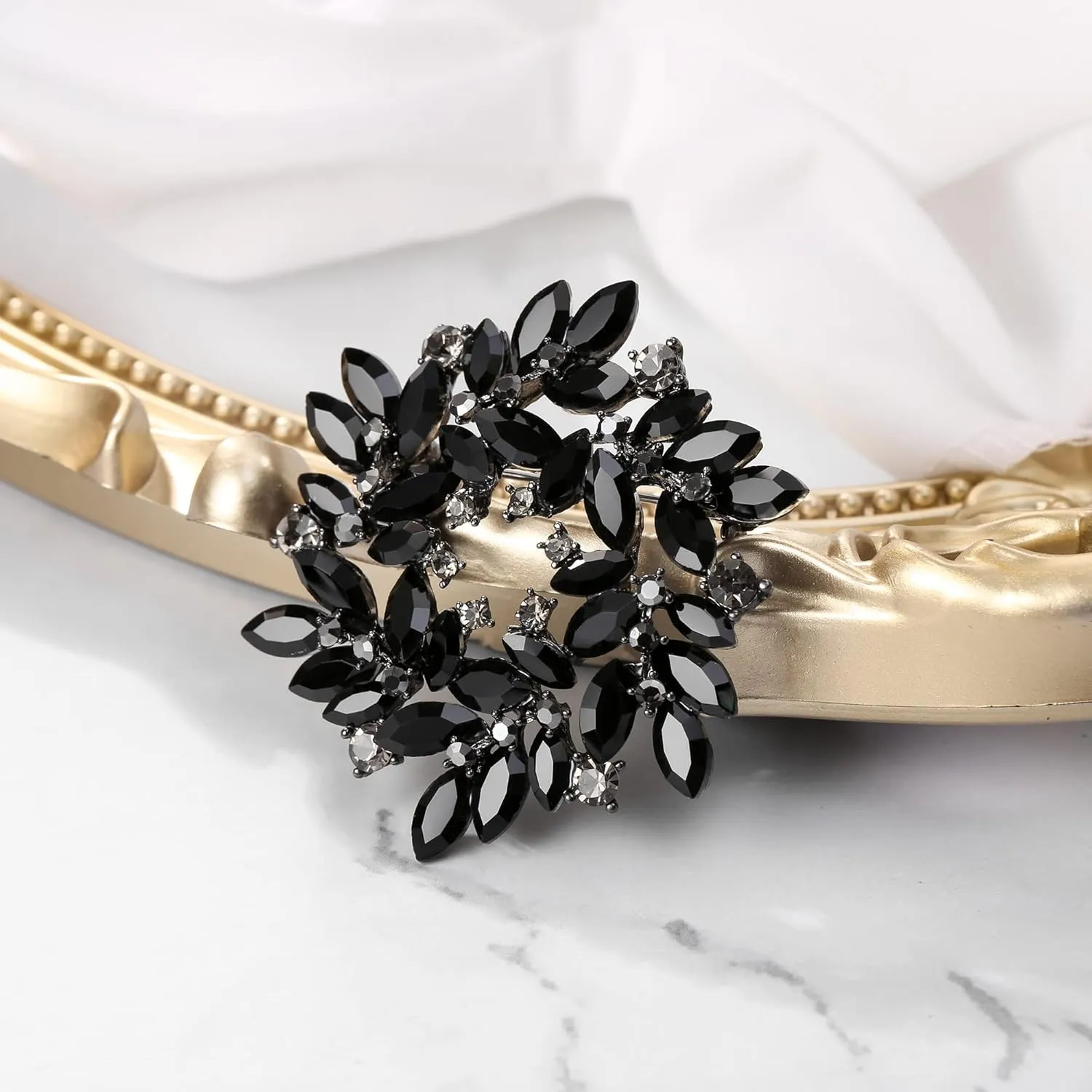 BriLove Austrian Crystal Rhinestone Elegant Flower Marquise Wreath Brooches for Women