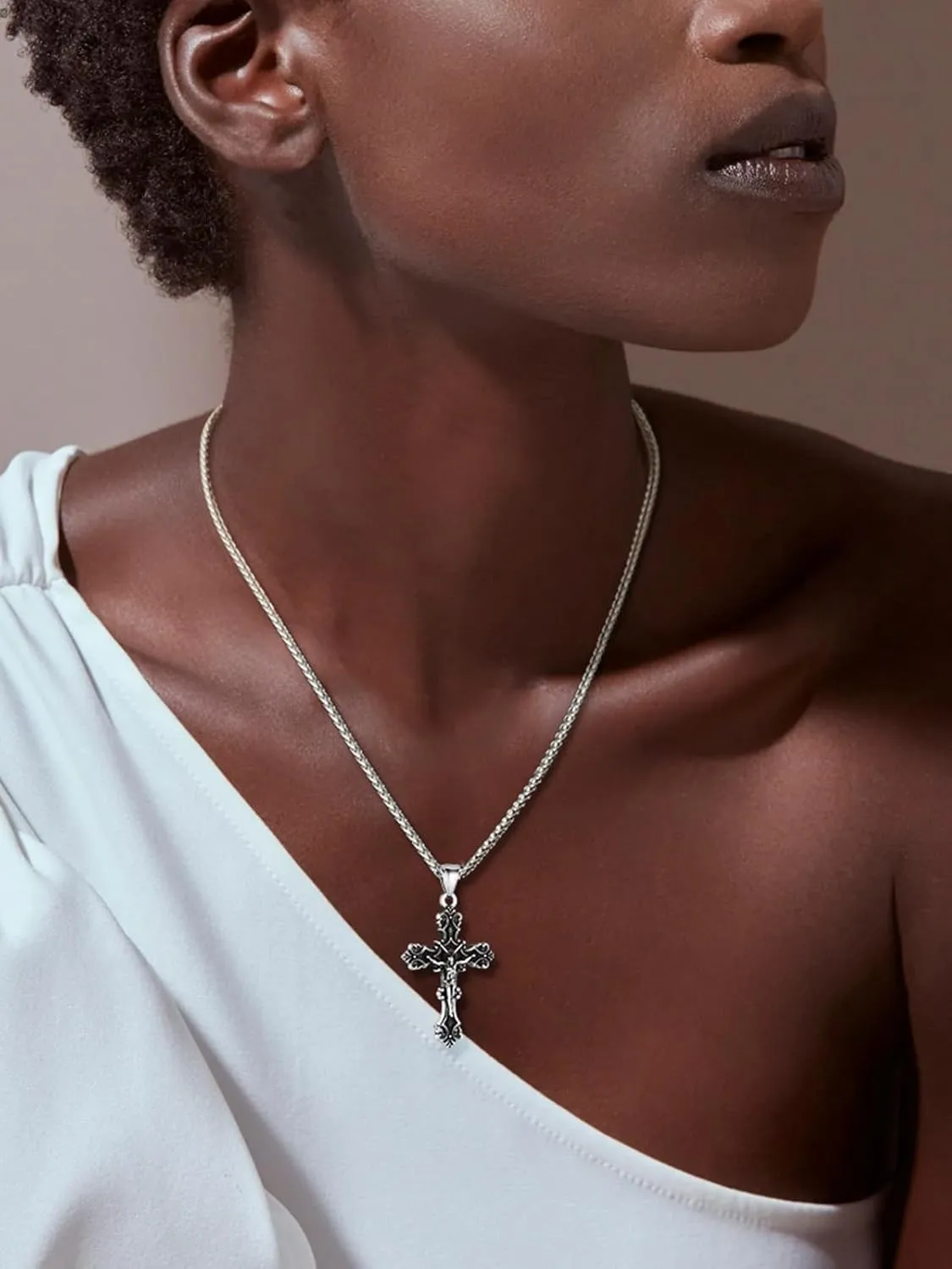 ChainsHouse Cross Necklace for Men, Black/18K Gold Plated/Stainless Steel Christian Jewelry Cross Pendant Necklace for Men, with Gift Box