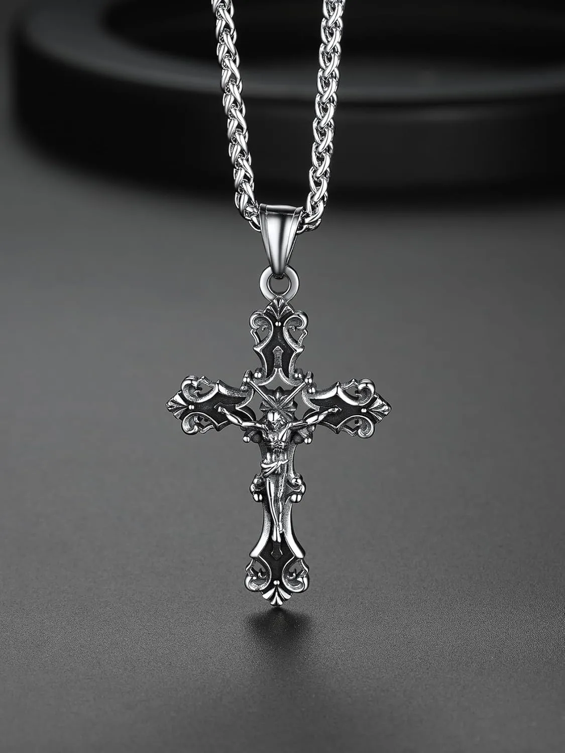 ChainsHouse Cross Necklace for Men, Black/18K Gold Plated/Stainless Steel Christian Jewelry Cross Pendant Necklace for Men, with Gift Box