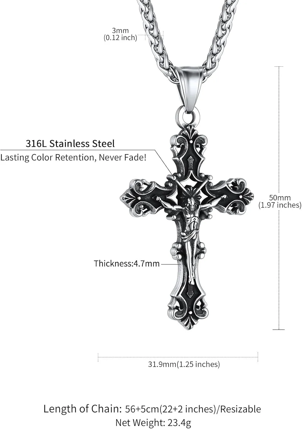 ChainsHouse Cross Necklace for Men, Black/18K Gold Plated/Stainless Steel Christian Jewelry Cross Pendant Necklace for Men, with Gift Box