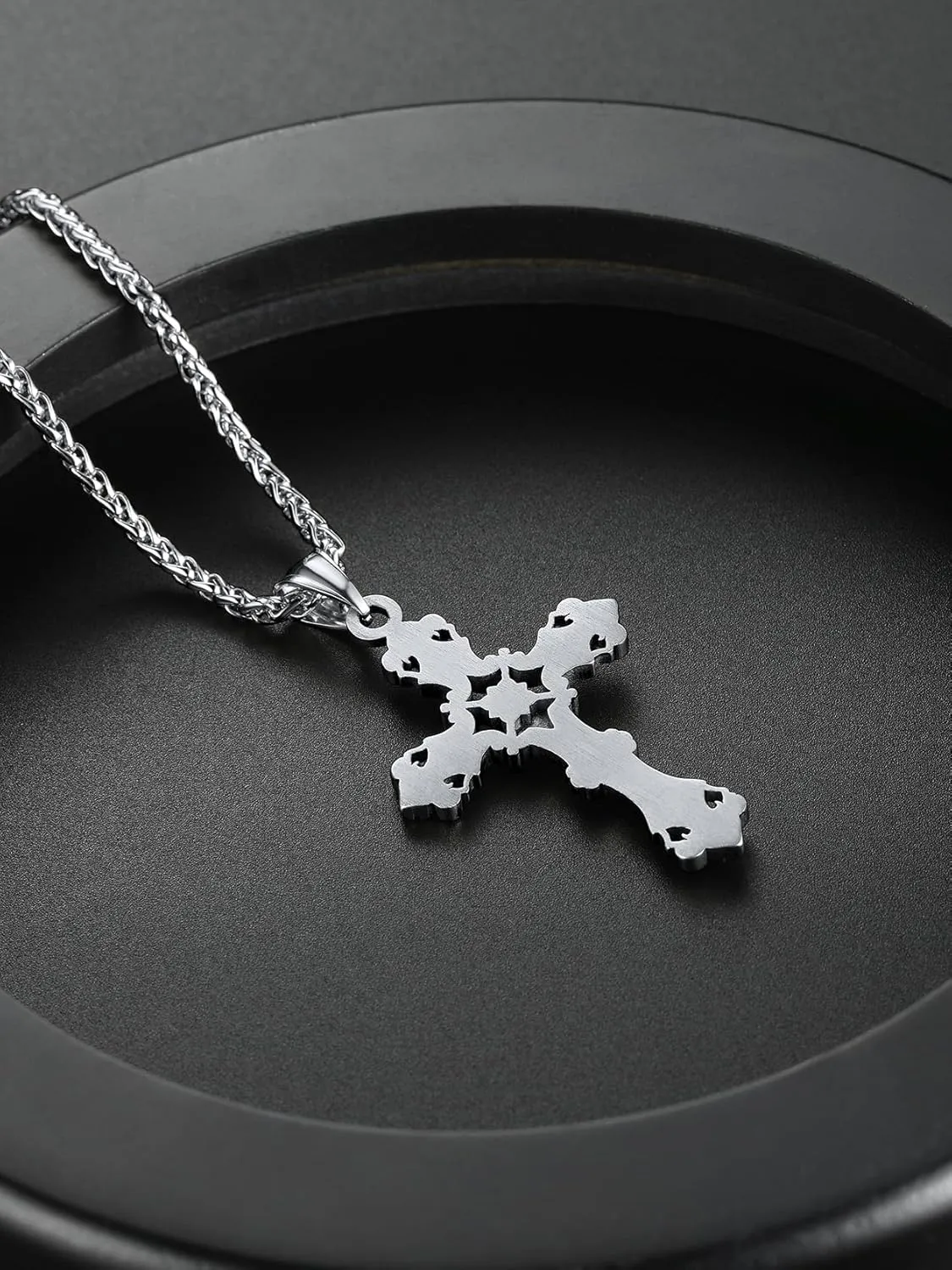 ChainsHouse Cross Necklace for Men, Black/18K Gold Plated/Stainless Steel Christian Jewelry Cross Pendant Necklace for Men, with Gift Box