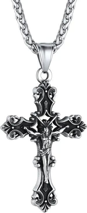 ChainsHouse Cross Necklace for Men, Black/18K Gold Plated/Stainless Steel Christian Jewelry Cross Pendant Necklace for Men, with Gift Box