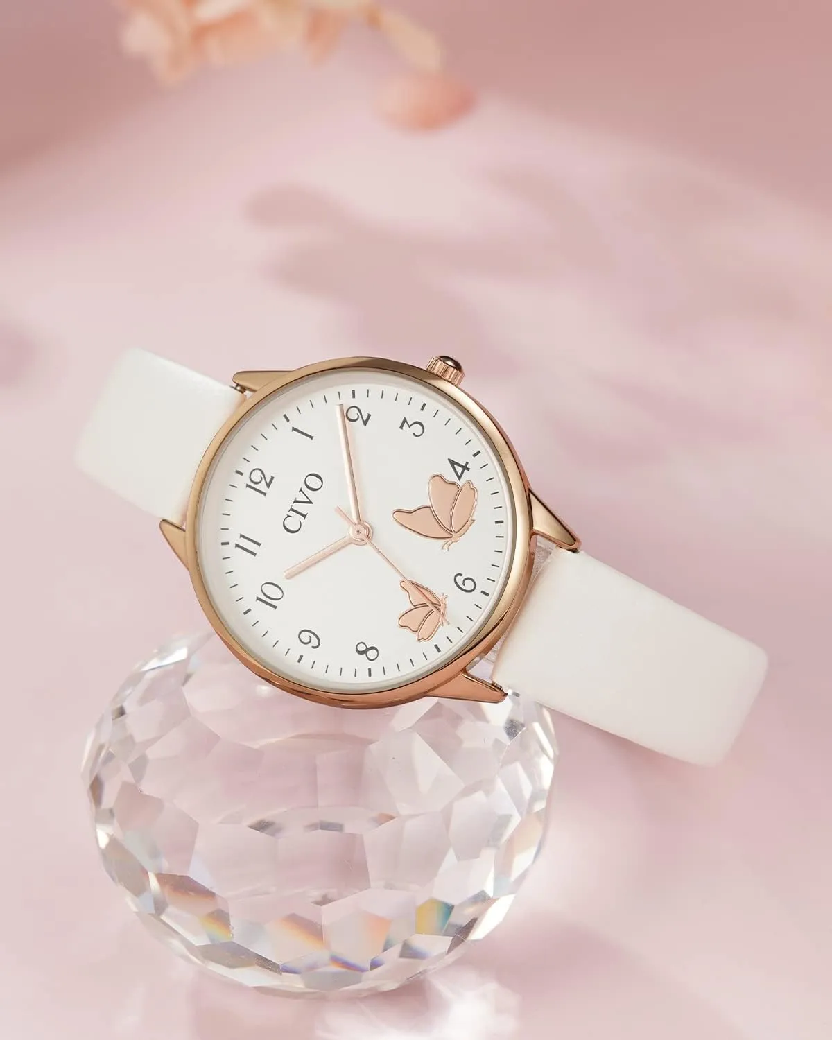 CIVO Womens Watches Leather Strap Analog Quartz Wrist Watch Waterproof Fashion Simple Easy to Read Ladies Watch with Exquisite Butterfly Dial
